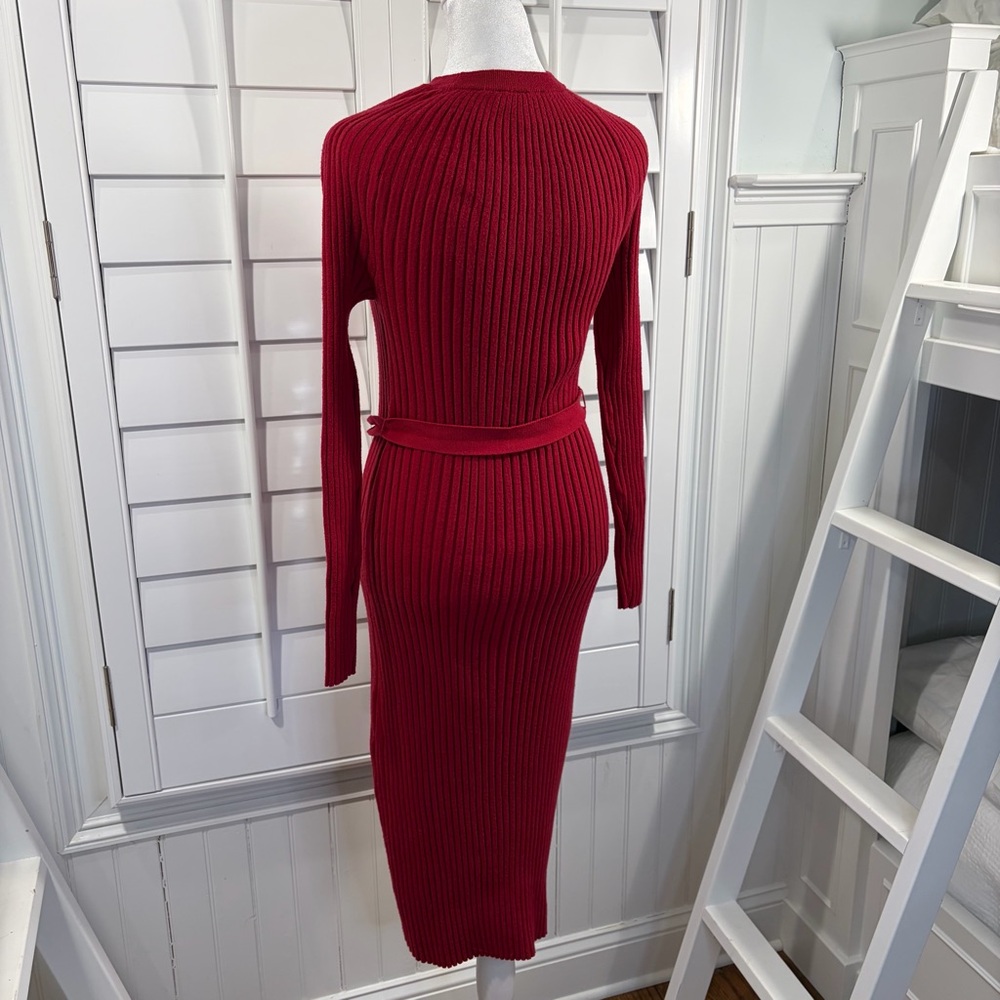 ANN TAYLOR Ribbed Belted Column Sweater Dress in Gingham - Picture 5 of 9